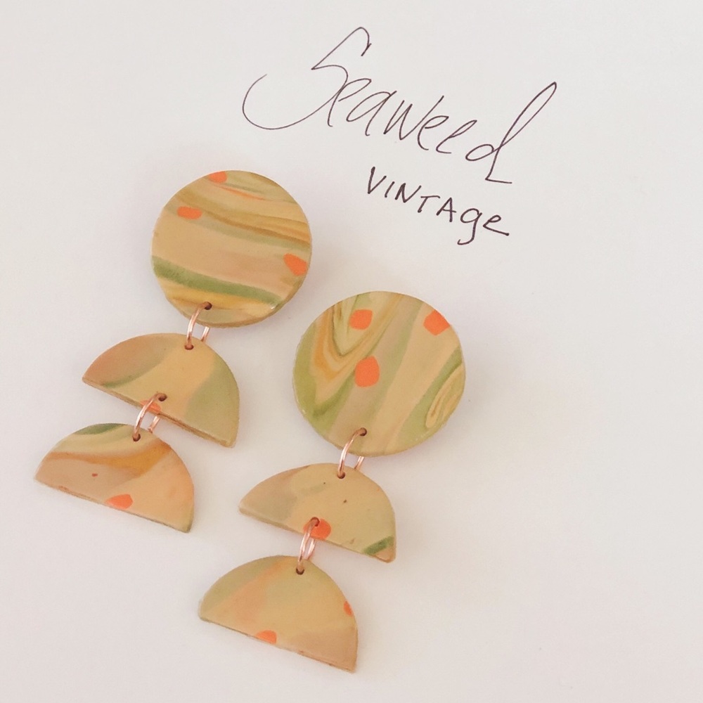 Retro Modern Polymer Clay Earrings- ONE IF A KIND!